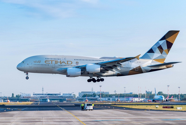 A380 von Etihad landet am Flughafen Schönefeld in Berlin., © FBB/Günter Wicker