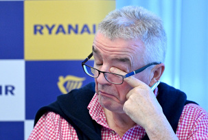 Ryanair-CEO Michael O'Leary im Rahmen einer Pressekonferenz in Wien mit dem Titel "Aktuelle Entwicklungen – Strategische Pläne für den Sommer, © DPA/Roland Schlager