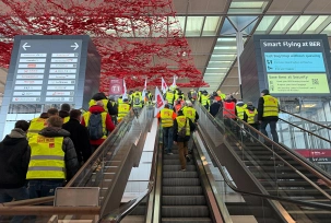 Verdi-Warnstreik am Flughafen BER., © DPA/Anabel Giesbert