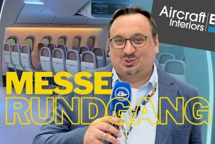 Aircraft Interiors Expo 2026: Messe-Rundgang vor Flugzeugkabinen-Mockup, © airliners.de