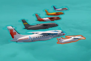 Mehrere Regionalflugzeuge in Formation über den Wolken, © airliners.de/mit Deutsche Aircraft