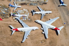 Zwei Airbus A380 von Qantas zerlegt in in Victorville., © AirTeamImages.com/Felix Gottwald