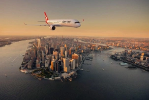 Qantas A350 über New York (Rendering)., © Qantas